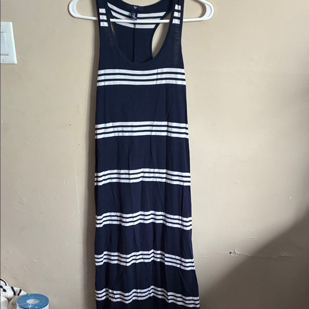 GAP Navy and White Striped Maxi Dress